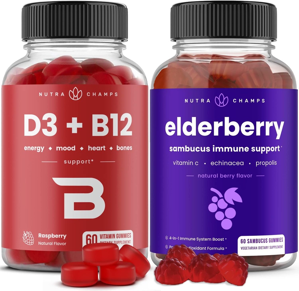 NutraChamps Βιταμίνη Β12 Gummies and Elderberry Gummies Bundle