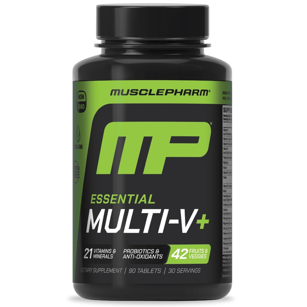 Μύες Pharm Απαραίτητα Multi-V+, Πολυβιταμίνη του αθλητή, Ενισχυμένη Ενέργεια, Απόδοση & Ανοσολογική Υγεία, Καθημερινή Πολυβιταμίνη για άνδρες και γυναίκες με Ορυκτά Plus Προβιοτικά, 90 δισκία, 30 Σερβιέτες