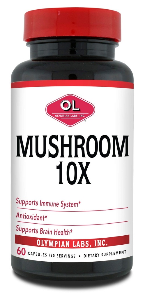 Olympian Labs 10X Mushroom Supplement Κάψουλες - Πλήρης Φόρμουλα Υποστήριξη ανοσοποιητικού συστήματος, Αντιοξειδωτικό, Εγκεφαλική Υγεία - 60 Κάψουλες (30 Σερβιέτες)