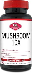 Olympian Labs 10X Mushroom Supplement Capsules - Comprehensive Formula Supporting Immune System, Antioxidant, Brain Health - 60 Capsules (30 Servings)