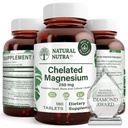 Natural Nutra Chelated Magnesium Oxide 250 mg - Υψηλή Απορρόφηση για τα ισχυρά οστά, την υγεία της καρδιάς, την οδοντιατρική υγεία, την ενεργειακή ενίσχυση, χωρίς γλουτένη, μη GMO, 180 δισκία σε BPA-free ανακυκλώσιμα γυάλινα μπουκάλια