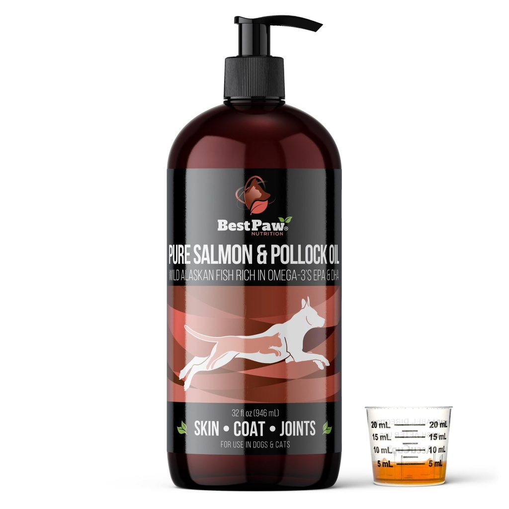 Pure Wild Alaskan Salmon Oil for Dogs & Cats Skin and Coat - Fish Oil Liquid with Pump - Υποστηρίζει κοινή λειτουργία, ανοσοποιητική & καρδιακή υγεία - Omega 3 Liquid Food Supplement - Όλα φυσικά EPA + DHA - 32oz