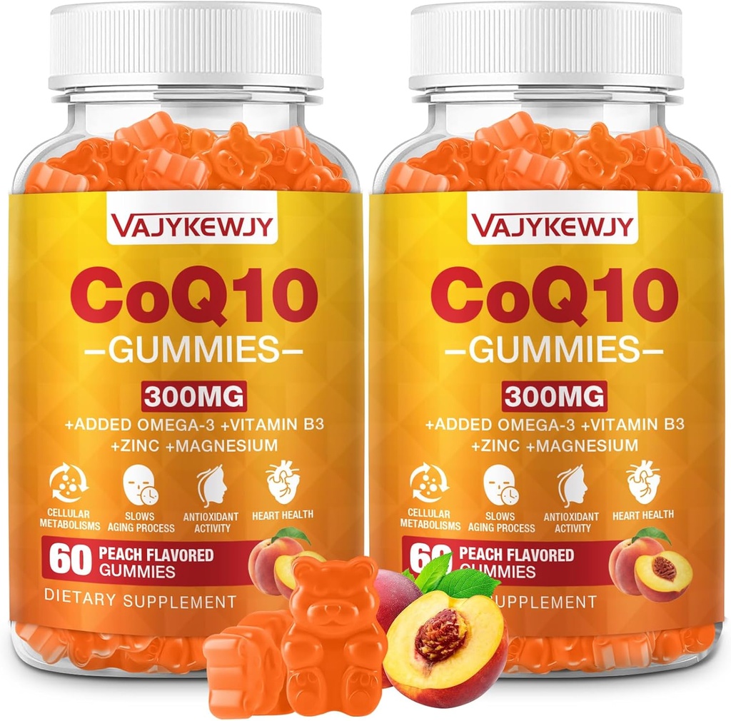 2 Συσκευασία CoQ10 Gummies 3000 mg - Plus Omega-3, Βιταμίνη Β3 & Ψευδάργυρος, Υψηλή Απορρόφηση Συνένζυμο Q10 Συμπληρώματα για Κυτταρική Ενέργεια & Αντιοξειδωτική Υποστήριξη, Vegan 120 Count