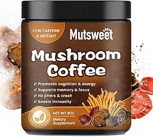 Mushroom Coffee, Ισχυρό 12 σε 1 Μανιτάρια Σκόνη με Lion's Mane, Turkey Tail, Chaga & More, Ανοσοποιητική ενίσχυση Instant Arabica Καφές Mix με Cacao, L-Theanine για Εστίαση, Ενέργεια