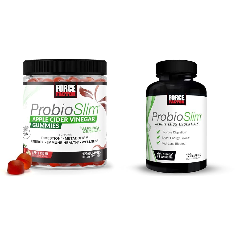 Force Factor ProbioSlim Apple Cider Vinegar Gummies με LactoSpore Probiotics, 120 Count & ProbioSlim Weight Loss Essentials Daily Digestive Health Probiotic, 120 Κάψουλες