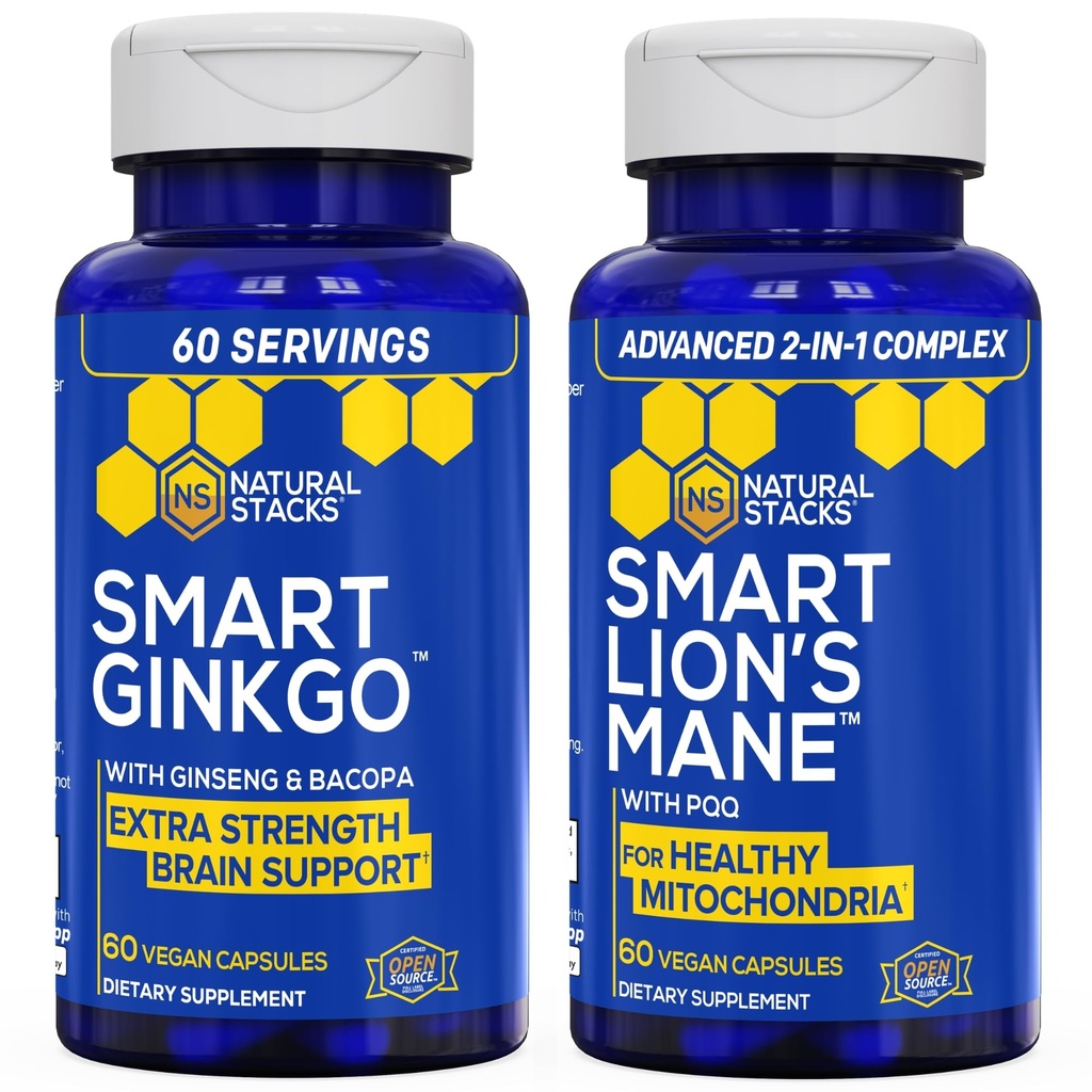 NATURAL STACKS Ginkgo Biloba + Lions Mane Mushroom Bundle - Focus & Memory Support* - 120 κάψουλες