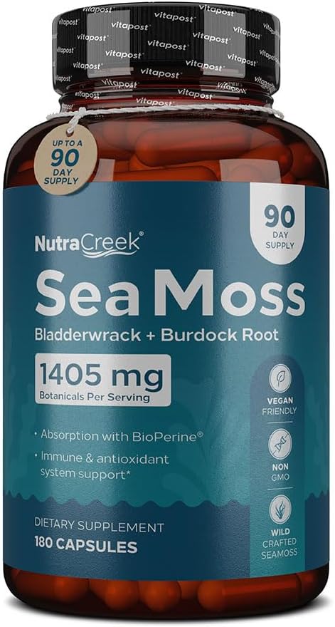 Sea Moss | Irish Sea Moss Capsules with Bladderwrack, Burdock Root & BioPerine for Absorption. Prebiotic & Immune Support | 90 Days Supply - 180 Capsules