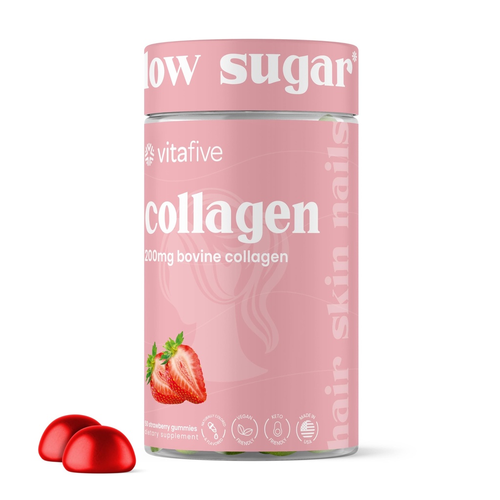 Ενυδατικά πέντε Gummies Collagen για άνδρες και γυναίκες, Bovine Collagen, Collagen Gummy για τα μαλλιά, το δέρμα, και Connective Tisus Support, Χωρίς γλουτένη (50 Ct)