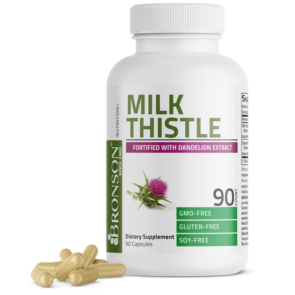 Bronson Milk Thistle Silymarin Marianum & Dandelion Extract Υποστήριξη για την υγεία του ήπατος, Αντιοξειδωτική Υποστήριξη, Detox, 90 κάψουλες