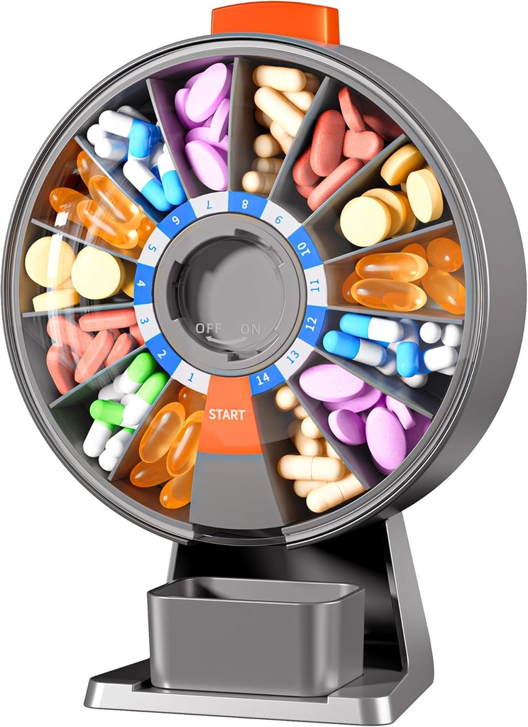 Zoksi Big Pill Organizer, Daily Pill Box για 7 ή 14 ημέρες, Wall-Mountable Pill Repenser Hold for Medicine, βιταμίνη ή συμπληρώματα, Weekly Pill Case with Easy Press Button (Grey)