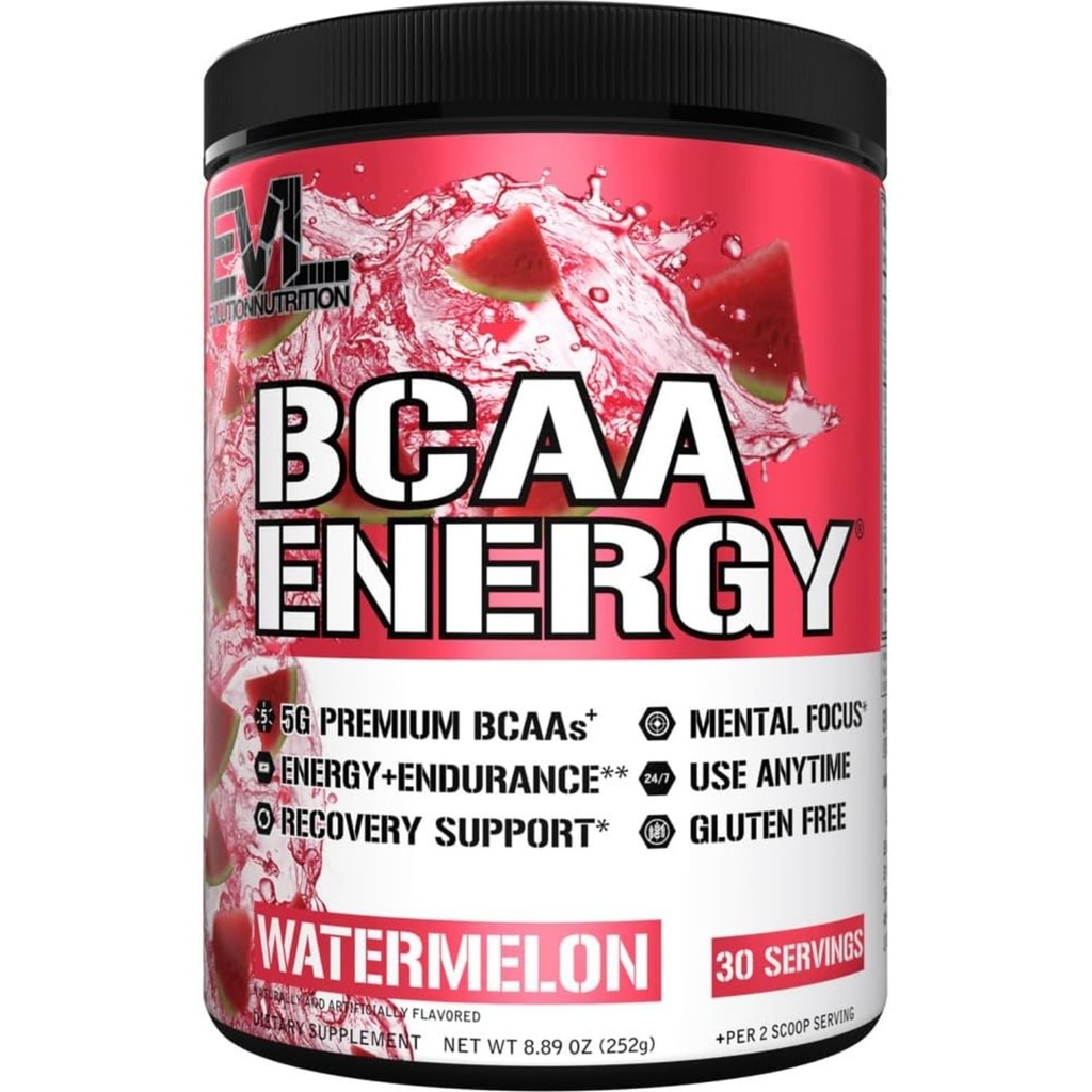 EVL BCAAs Αμινοξέα σε σκόνη - BCAA Ενέργεια πριν από την προπόνηση σκόνη για την αποκατάσταση των μυών Lean ανάπτυξη και αντοχή - Επανυδρώνοντας μετά την αποκατάσταση προπόνησης ποτό με φυσική καφεΐνη - Καρπούζι