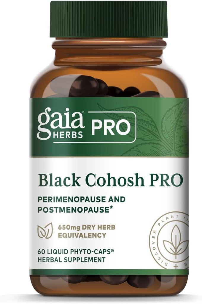 GAIA HERBS PRO Black Cohosh PRO - Υγιής Περιεμμηνόπαυση & μετά την εμμηνόπαυση Συμπλήρωμα Υποστήριξης* - Γυναικείο συμπλήρωμα υγείας με Black Cohosh Root Extract - Vegan - 60 Liquid Phyto-Caps (60 Servings)