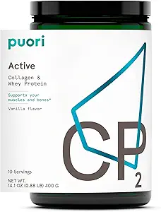 Puori Whey Protein Powder με κολλαγόνο, CP2 Active, Pasture Μεγαλωμένο, Grass-Fed & Μη-GMO - 100% Φυσικό και καθαρό για την ανάπτυξη των μυών - 14.8G Protein 0.88lbs