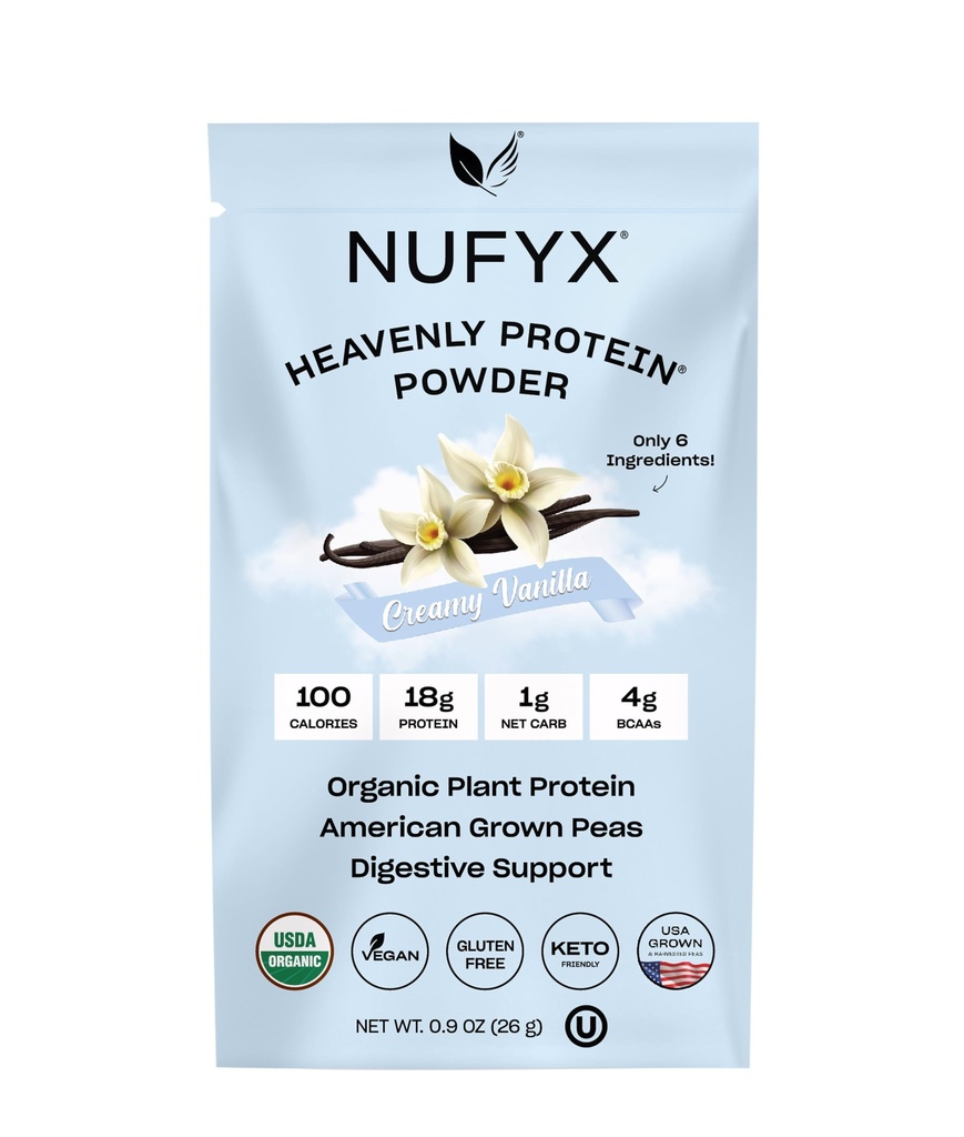 NUFYX® • Heavenly Protein® Powder • World’s Finest 100% Organic American Grown Peas • Vegan • Χωρίς γλουτένη • Low Carb (Κρεμώδης βανίλια, πακέτο)