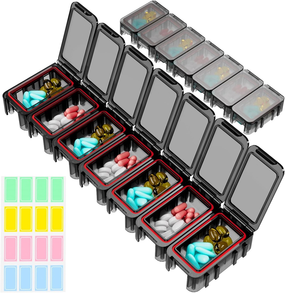 Restree Weekly Pill Organizer, 7 διαμερίσματα Φορητό κουτί χάπι μία φορά την ημέρα, Moisture-Proof Travel Pill Case, κουτί αποθήκευσης χαπιών για βιταμίνη, ιατρική, ιχθυέλαιο / συμπληρώματα (μαύρο)