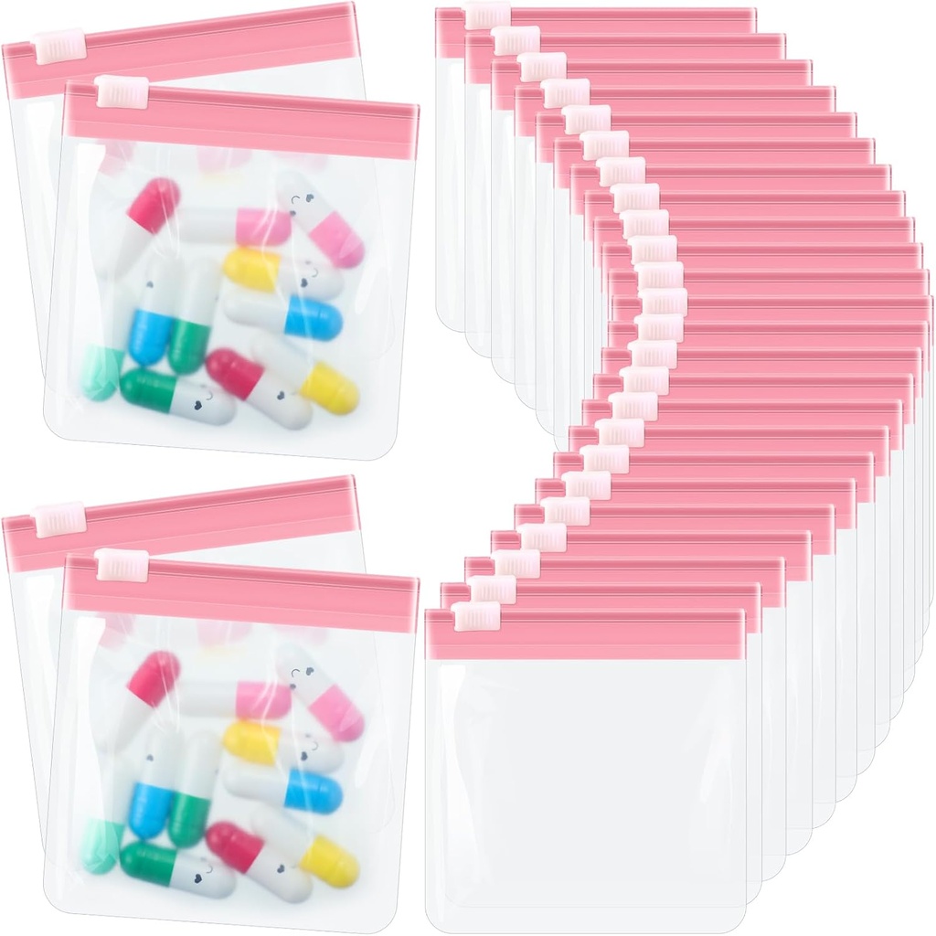 24 Τεμάχια Τσάντες χαπιών Zippered Pill Pouch Set Reuseable Translucent Medicine Organizer Self Sealing Medicine Bag Travel Plastic Pill Sags with Slide Lock Pill Baggies for Pills (Light Pink)