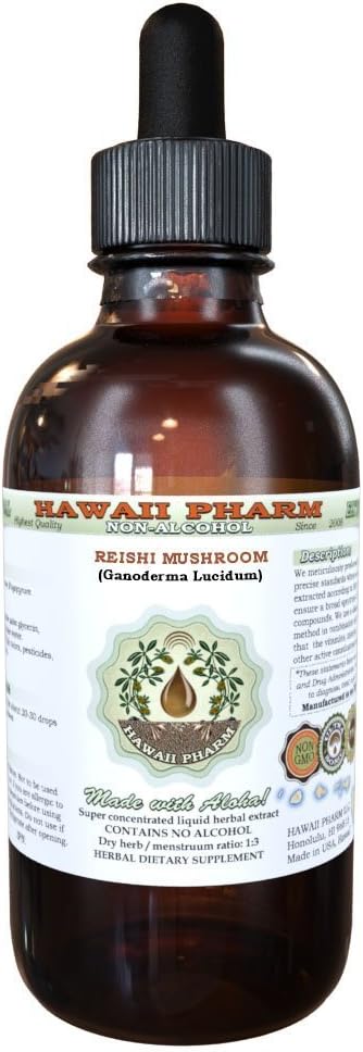 Reishi Alcohol-Free Liquid Extract - Τονωτικό των αυτοκρατόρων, Organic Reishi Mushroom (Ganoderma Lucidum) Αποξηραμένο Mushroom Glycerite Natural Herbal Supplement, Hawaii Pharm, USA 2 fl.oz