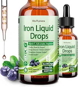 Liquid Iron Supplement for Women Men & Kids, Vegan Iron Drops with Vitamin C D, B12, B-Complex, High Potency Liquid with Multivitamin for Anemia, Energy Support, Blood, Magnesium Gentle