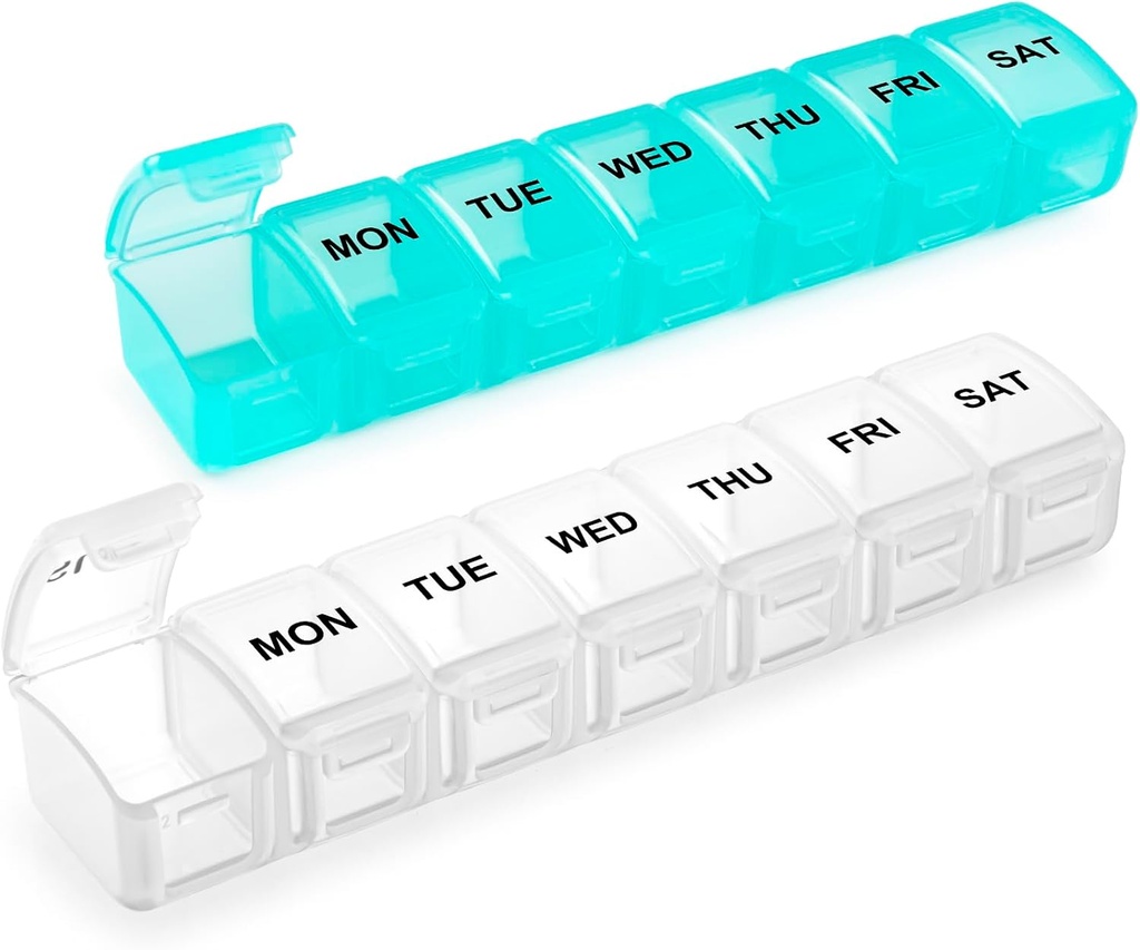 Μικρός διοργανωτής χάπι 2 φορές την ημέρα, 2 Pack 7 Day Pill Box 1 Χρόνος την ημέρα, Ταξίδι φιλικό ημέρα νύχτα Βιταμίνη Organizer, Weekly AM Pill Case Container