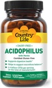Country Life Acidophilus Probiotic Supplement for Women & Men - Χωρίς κοινά αλλεργιογόνα - 2.4 Δισεκατομμύρια CFUs για την υποστήριξη της Digestive Health - Dairy-Free, Non-GMO, 100 Vegan Κάψουλες