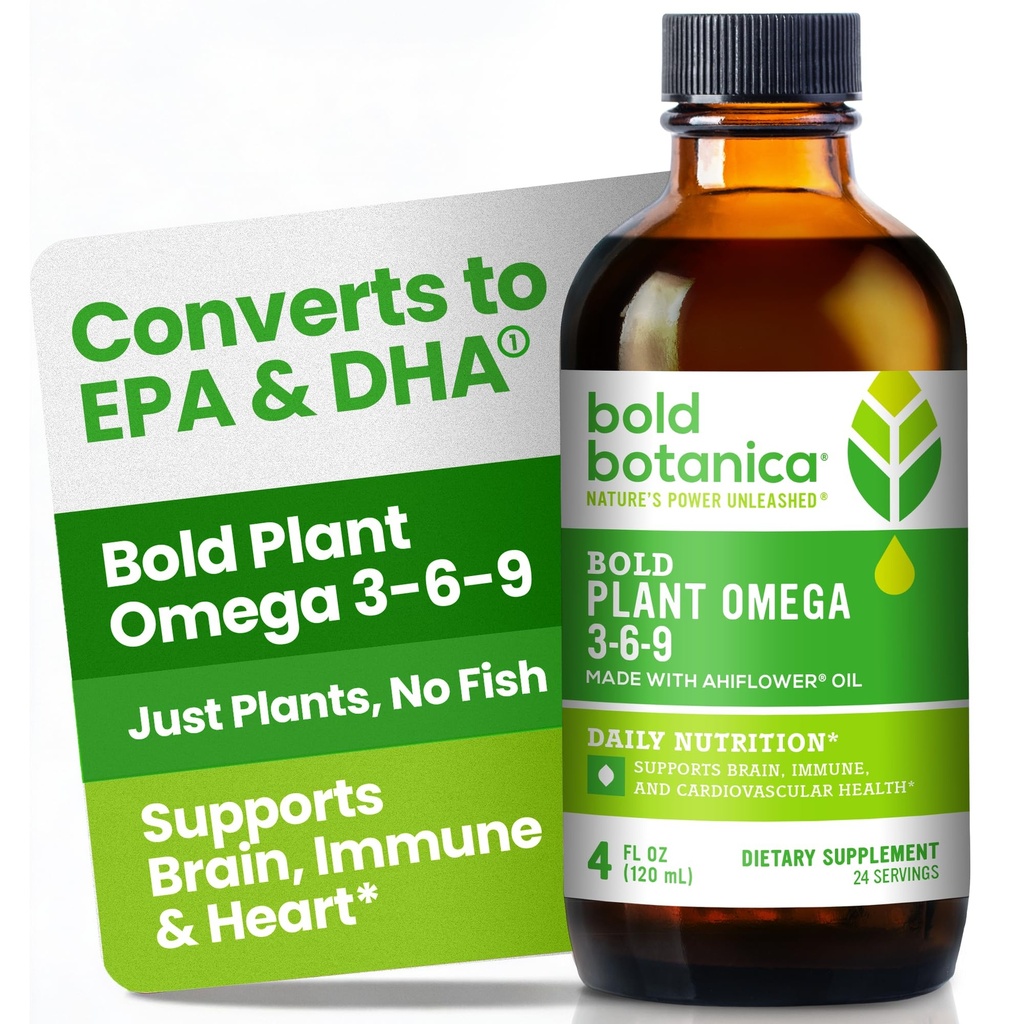 Τολμηρή Botanica Φυτό Ωμέγα 3-6-9, με Αχιφλολάδι, Vegan Omega 3, Πλήρης Φυτικά Ωμέγα για Εγκεφαλική & Ανοσοποιητική Υγεία, Καλύτερη από Φλεγμονή, Ψάρια Χωρίς, Μεγάλη Γεύση, Ζάχαρη Χωρίς, Μη ΓΤΟ, Υγρό - 4 oz