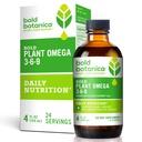 Bold Botanica Plant Vegan Omega 3-6-9 with Ahiflower Oil, Omega 3 Liquid Supplement for Women & Men, Plant-Based Omegas for Brain & Immune Health, Better Than Flax, Fish Free, Sugar-Free, 4 fl oz