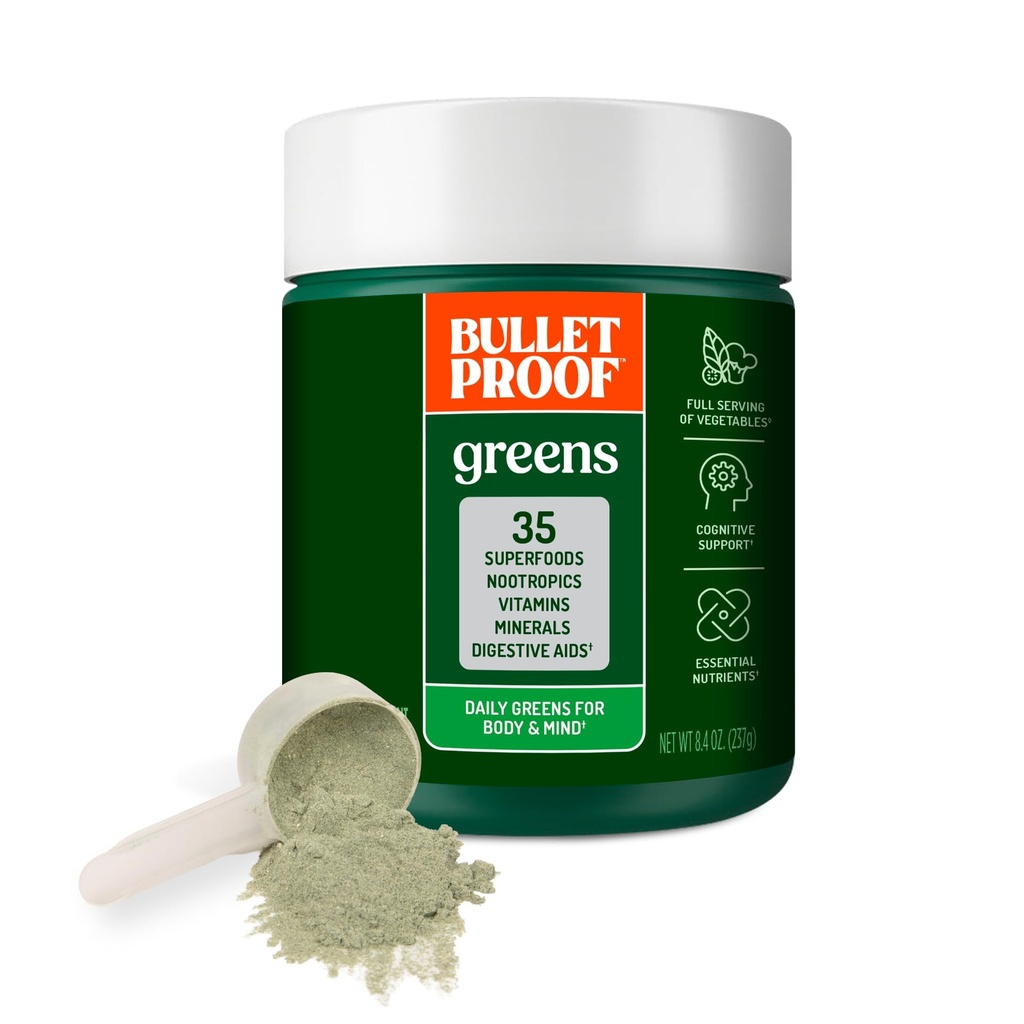 Bulletproof Greens, 8.4 Ounces, Daily Greens Powder with Superfoods and Nootropics, Full Serving of Vegetables, Essential Nutrients