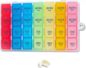 Εβδομαδιαία Διοργανωτής Χάπια 4 φορές την ημέρα, 7-Day Χάπια, Μηνιαία Διοργανωτής Φάρμακα 28 ημέρες Φορητά Διαμερίσματα & Υγρασία-Προϊστορική Εξωτερική Θήκη για Βιταμίνες, ιχθυέλαια, Συμπληρώματα(Χρώμα)