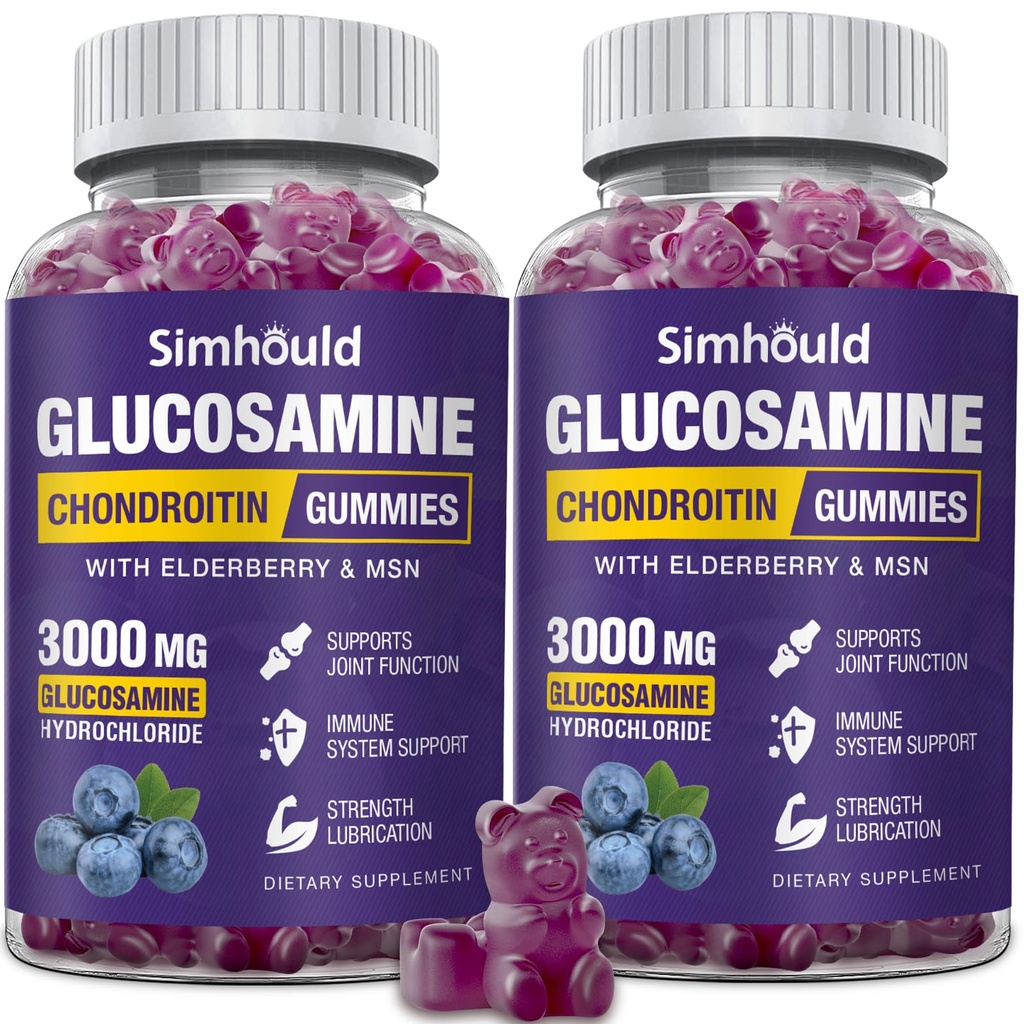2 συσκευασίες Glucosamine Chondroitin Gummies - 3000MG πρόσθετο συμπλήρωμα κοινής υποστήριξης δύναμης με MSM & Elderberry, Ευελιξία, Αντιοξειδωτική ανοσοποιητική υποστήριξη Gummy για ενήλικες, άνδρες και γυναίκες