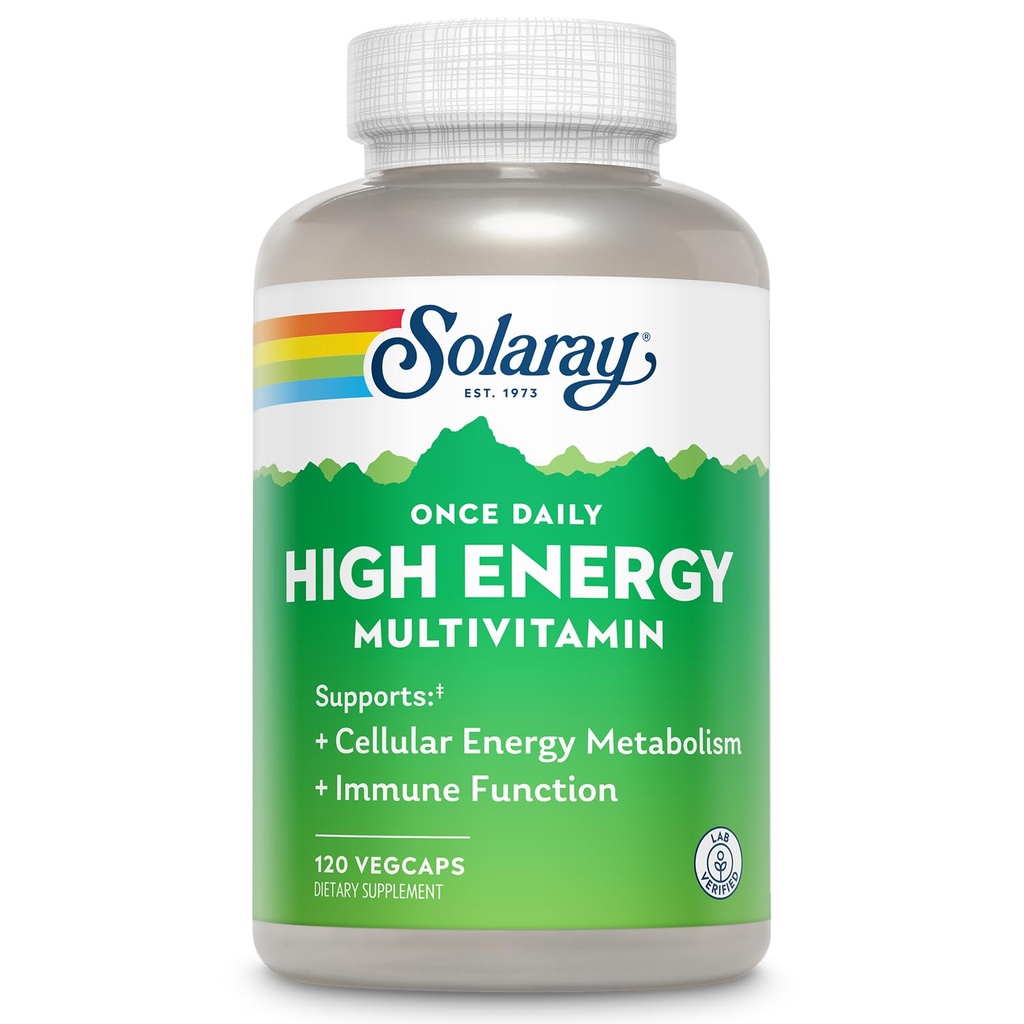 SOLARAY Once Daily High Energy Multivitamin for Women and Men - Ενεργειακά Συμπληρώματα - Immune Support w/Vitamin C, A, D and E, Vitamin B Complex, Trace Minerals, 60-Day Εγγύηση, 120 Serv, 120 VegCaps