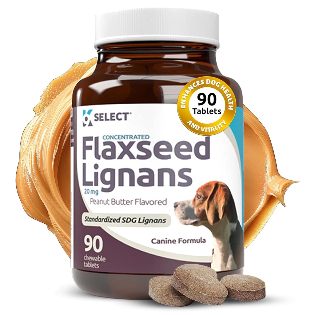 K9 Επιλέξτε συμπυκνωμένα Lignans flaxseed για σκύλους, 20mg 90 δισκία, φυστικοβούτυρο Γεύση Μασώμενα, Impove Coat