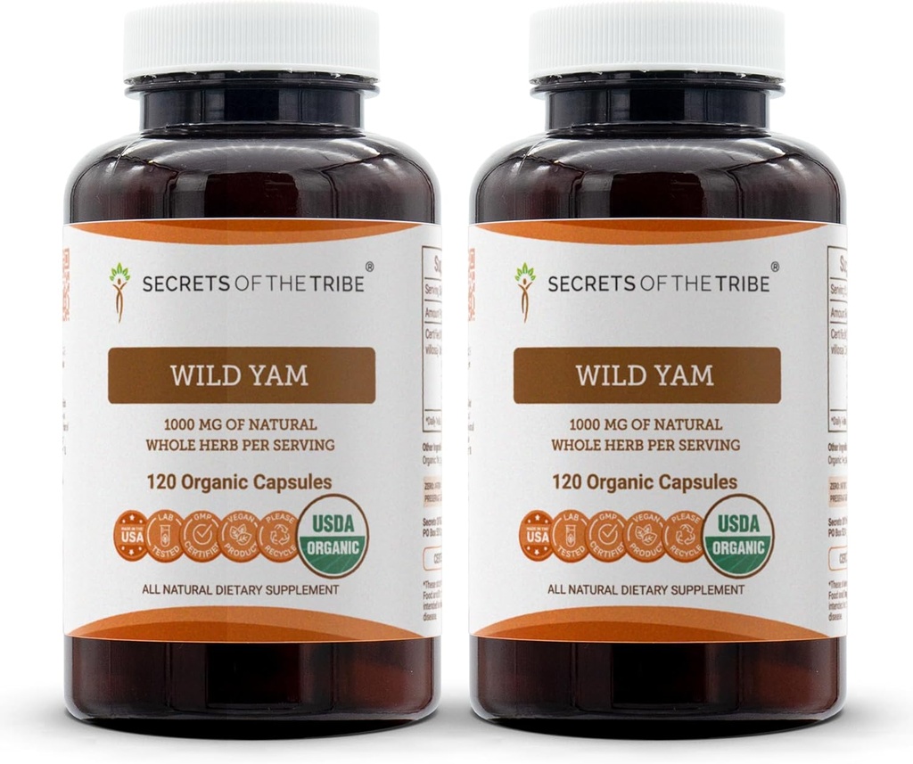 Μυστικά των καψακίων Wild Yam Φυλή 1000 mg Respontaly εκτρεφόμενα USDA Organic Wild Yam (Dioscorea Villosa) Αποξηραμένη ρίζα, συμπλήρωμα υποστήριξης ορμονών (2x120 κάψουλες)