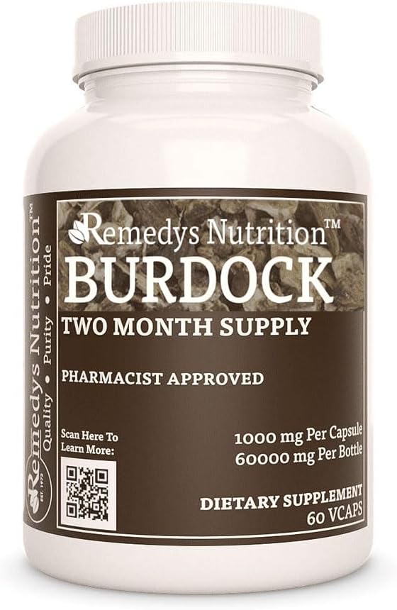 Remedy's nutrition Burdock Root | 1,000 mg, 60 Vegan Capsules Herbal Dietary Supplement | Two Month Supply | Also Contains Quercetin & Vitamin C