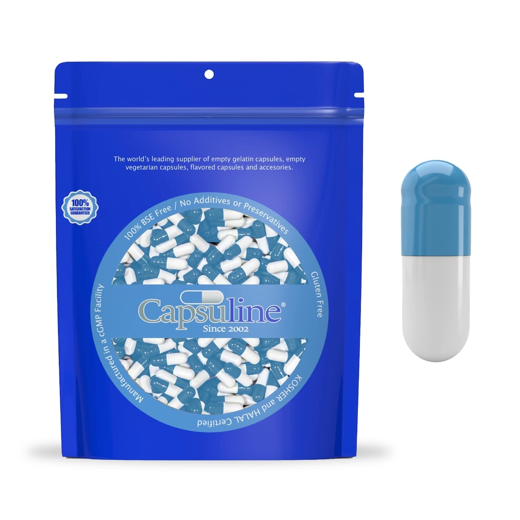 Capsuline χρωματισμένο μέγεθος 000 κενές ζελατίνες κάψουλες Μπλε/λευκό 1000 μέτρα