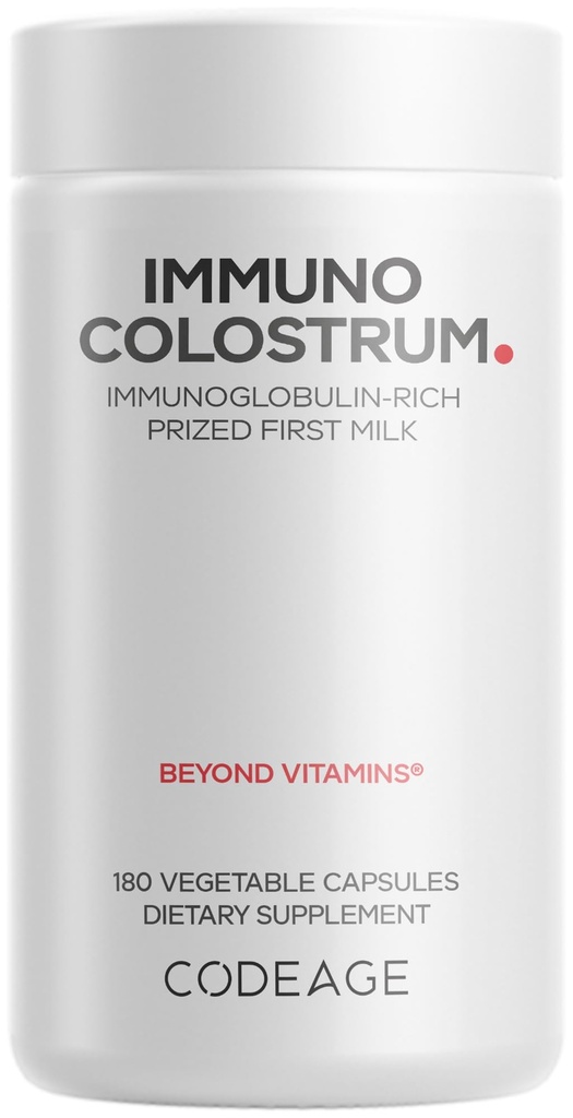 Codeage Colostrum Supplement, Grass-Fed Colostrum - Prized First Milk - Grass-Finished, Freeze-Dried - Βιταμίνες, ανοσοσφαιρίνες, αυξητικοί παράγοντες - Μη ΓΤΟ, Χωρίς γλουτένη - 180 κάψουλες