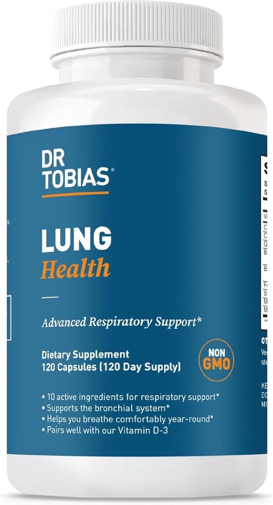 Dr. Tobias Lung Health Supplement with Vitamin C, Butterbur, Quercetin & Bromelain, Advanced Lung Cleanse Detox Formula for Bronchial & αναπνευστικό σύστημα, Non-GMO, 120 κάψουλες, 120 εξυπηρετούν