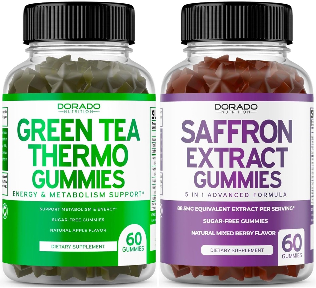 Green Tea Fat Burner (60 Count) Απώλεια βάρους Fat Burner Ορεκτικό Καταπραϋντικό για ενήλικες και Saffron Συμπληρώματα (60 Gummies) Premium Sugar Free Gummy - 5 in 1 Advanced Formula - Vegan Safe & USA Made
