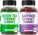 Green Tea Fat Burner (60 Count) Απώλεια βάρους Fat Burner Ορεκτικό Καταπραϋντικό για ενήλικες και Saffron Συμπληρώματα (60 Gummies) Premium Sugar Free Gummy - 5 in 1 Advanced Formula - Vegan Safe & USA Made