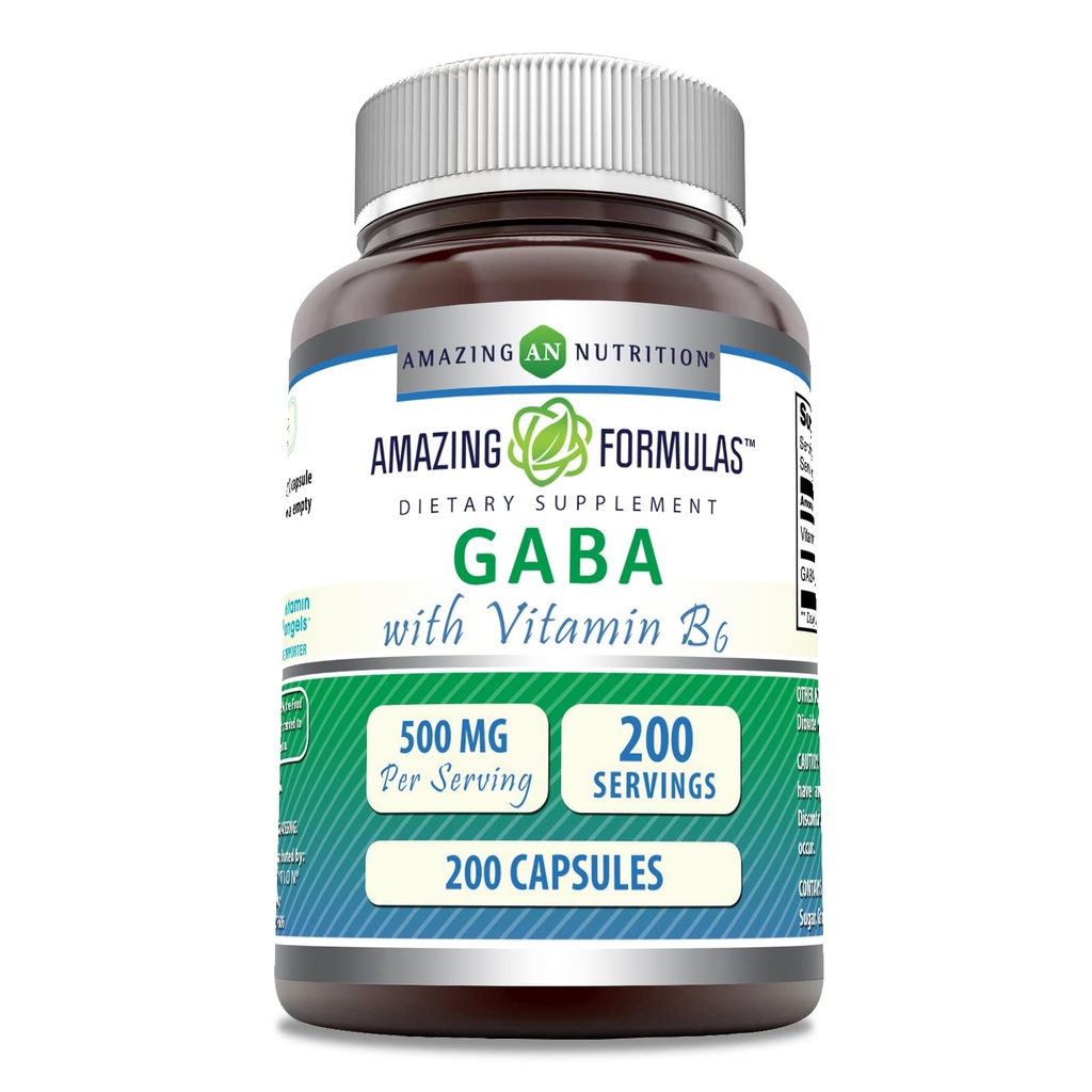 Amazing Formulas GABA with Vitamin B6 Supplement | 500 Mg Per Serving | 200 Capsules | Non-GMO | Gluten Free | Made in USA