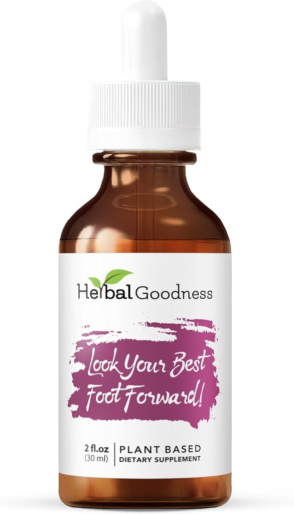 Herbal Goodness Look Your Best Foot Forward - Μπουκάλι 2oz - Υγρό εκχύλισμα ομορφιάς με βάση το φυτό για το δέρμα, τα μαλλιά και τα νύχια. Υποκατάστατο υγρό κολλαγόνο για γυναίκες & βιοτίνη, συμπληρώματα αλογοουρά
