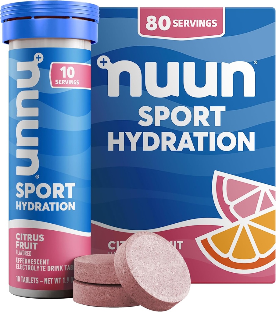 Nuun Sport Ηλεκτρολυτικά Δισκία με Μαγνήσιο, Ασβέστιο, Κάλιο, Χλωριούχο & Νάτριο, Χωρίς Γλουτένη & Vegan, Εσπεριδοειδή Φρούτα, 8 Συσκευασία (80 Σερβιέτες Σύνολο)