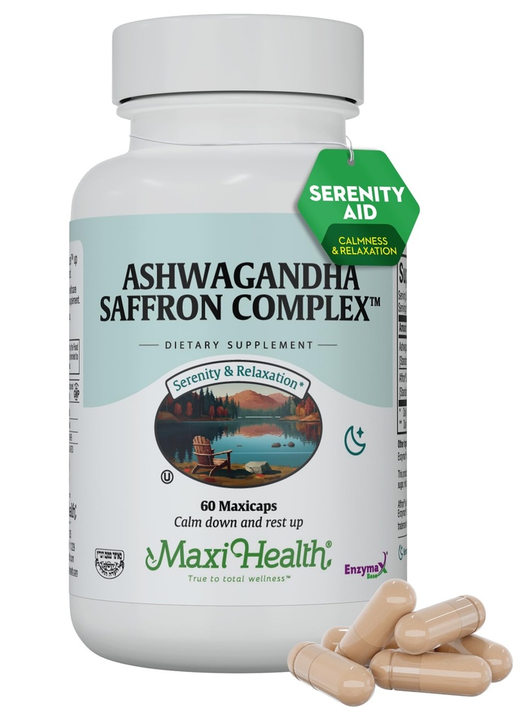 Ashwagandha Συμπληρώματα Σύμπλεγμα με Saffron – 600mg Ashwagandha Κάψουλες & 30mg Saffron Extract για την ανακούφιση του στρες, Mood & Calm – Kosher, 60 κάψουλες
