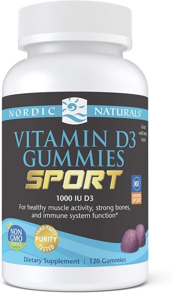 Σκανδιναβικά φυσικά Βιταμίνη D3 Gummies Sport, Wild Berry - 120 Gummies - 1000 IU Βιταμίνη D3 - NSF Certified - Υγιή οστά, Mood & ανοσοποιητικό σύστημα Λειτουργία - Μη-GMO - 120 εξυπηρετούν