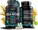 Certified Organic Sea Moss Capsules 2250mg Wildcrated Irish Sea Moss Burdock Root Bladderwrack Supplement Raw Seamoss Pills & Powder (Ζώνη 1 στα 180-Caps)