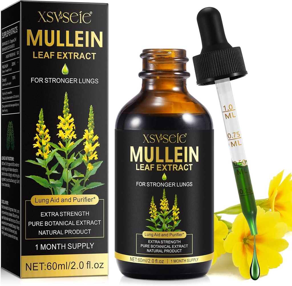 Mullein Drops for Lungs, Mullein Leaf Extract for Lungs, Mullein Leaf Extract Βάμμα με Chlorophyl Natural Herbal Supplement Mullein Extract Drops for Lung Cleanse and Breath Health