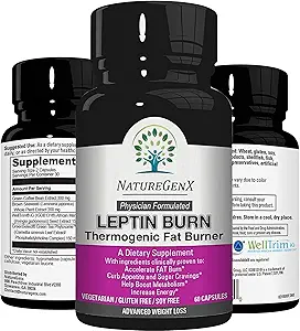 Leptin Burn - Θερμογόνος καύση λίπους, Ορεκτικό Καταπιεστικό, Ενεργειακό Αναμνηστικό & Μεταβολισμός Αναμνηστικό για την απώλεια βάρους - Χάπια διατροφής που λειτουργούν γρήγορα για γυναίκες & άνδρες - 60 χάπια Slim, Χωρίς γλουτένη