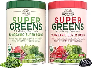 ΧΩΡΑ FARMS Super Greens Power Pack, 50 Βιολογικά Super Foods, Πράσινοι σε σκόνη με προβιοτικά για την υγεία των ορνίθων και την αναρρόφηση, υποστηρίζει την ενέργεια, χωρίς γεύση και μούρο, 40 Serving