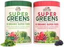 Country Farms Super Greens Power Pack, 50 Organic Super Foods, Greens Powder with Probiotics for Gut Health & Bloating Relief, Supports Energy, Unflavored & Berry, 40 Serving