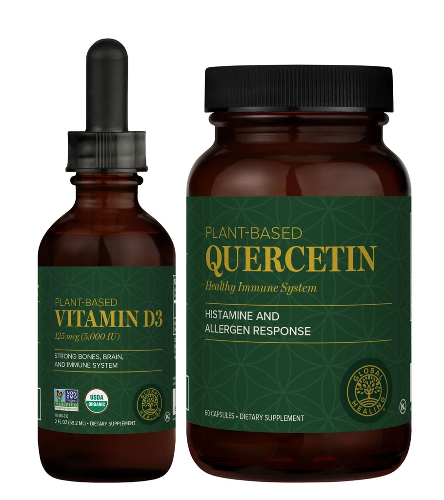 Global Healing Center - Βιταμίνη D3 5000IU & Quercetin 250mg - Υποστηρίζει οστά και ανοσοποιητικό σύστημα, αναπνευστική υγεία