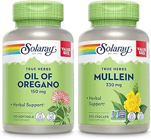 SOLARAY Oil of Oregano Softgels 150 mg και Mullein Leaf 330 mg - Wellness Support Bundle - Ρίγανο Oil και Mullein Κάψουλες για τη συνολική υποστήριξη της υγείας - Vegan, 60-Day Εγγύηση, 120ct/180ct